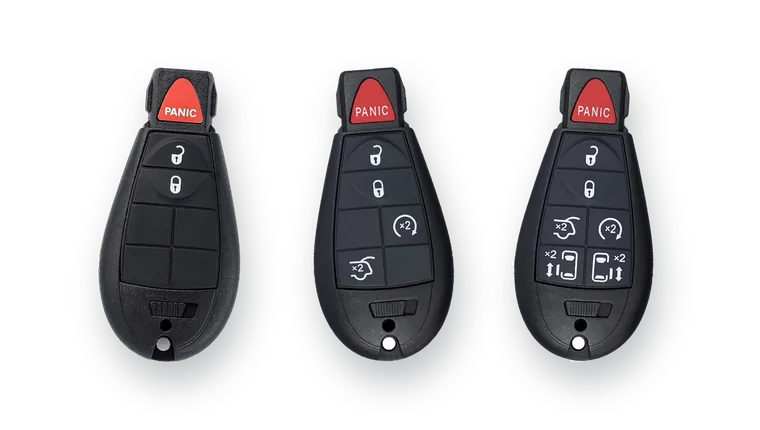 FOBIK fob keys with 3, 5 and 7 buttons, as used by Chrysler, Dodge, Jeep and Ram, cut and programmed on-site in Winnipeg